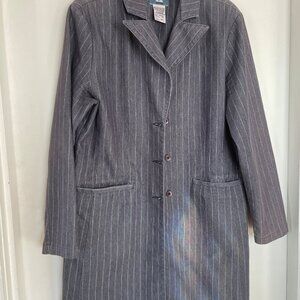 French Dressing Collection Overcoat - Blue-Gray with White Stripes